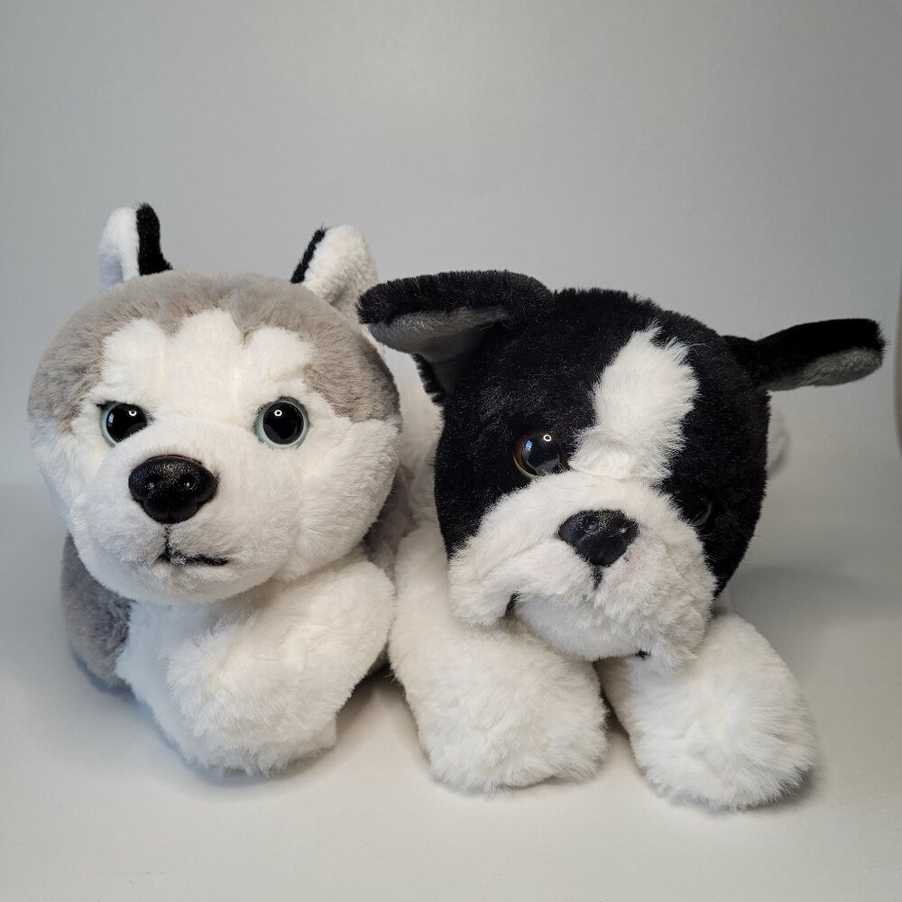 FAO Schwarz Husky Boston Terrier Plush Puppy Dog Kidcore Cozy Plushy